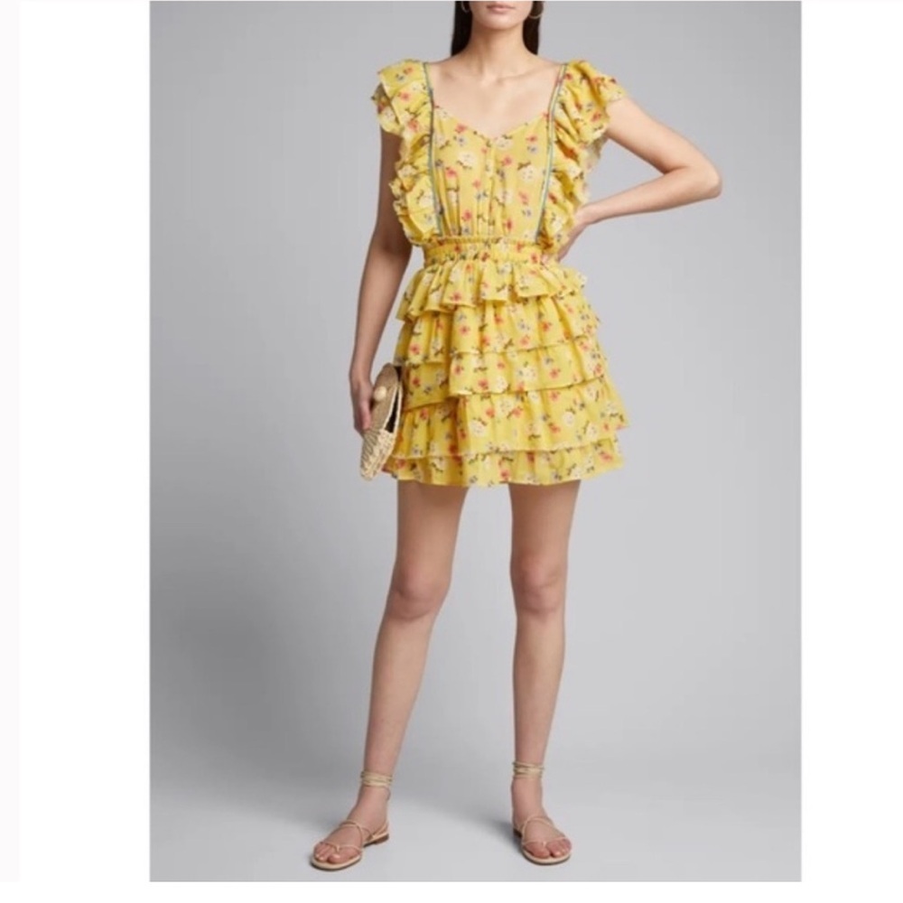 LoveShackFancy Phyllis Ruffle Cotton Sunburst Mini Dress Size XS